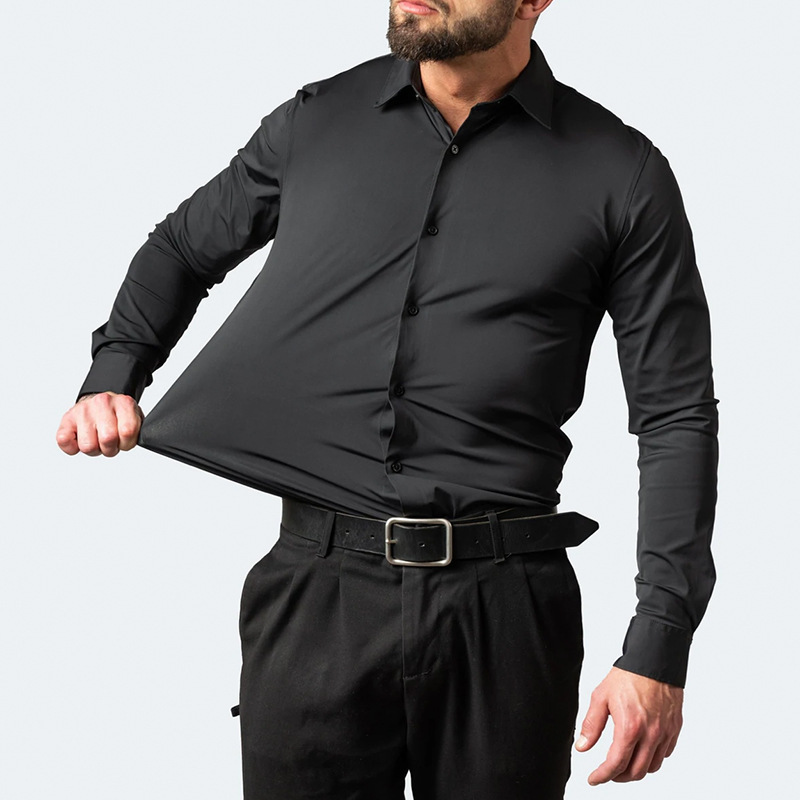 Men's Slim Fit High Stretch Long‑Sleeve Dress Shirt