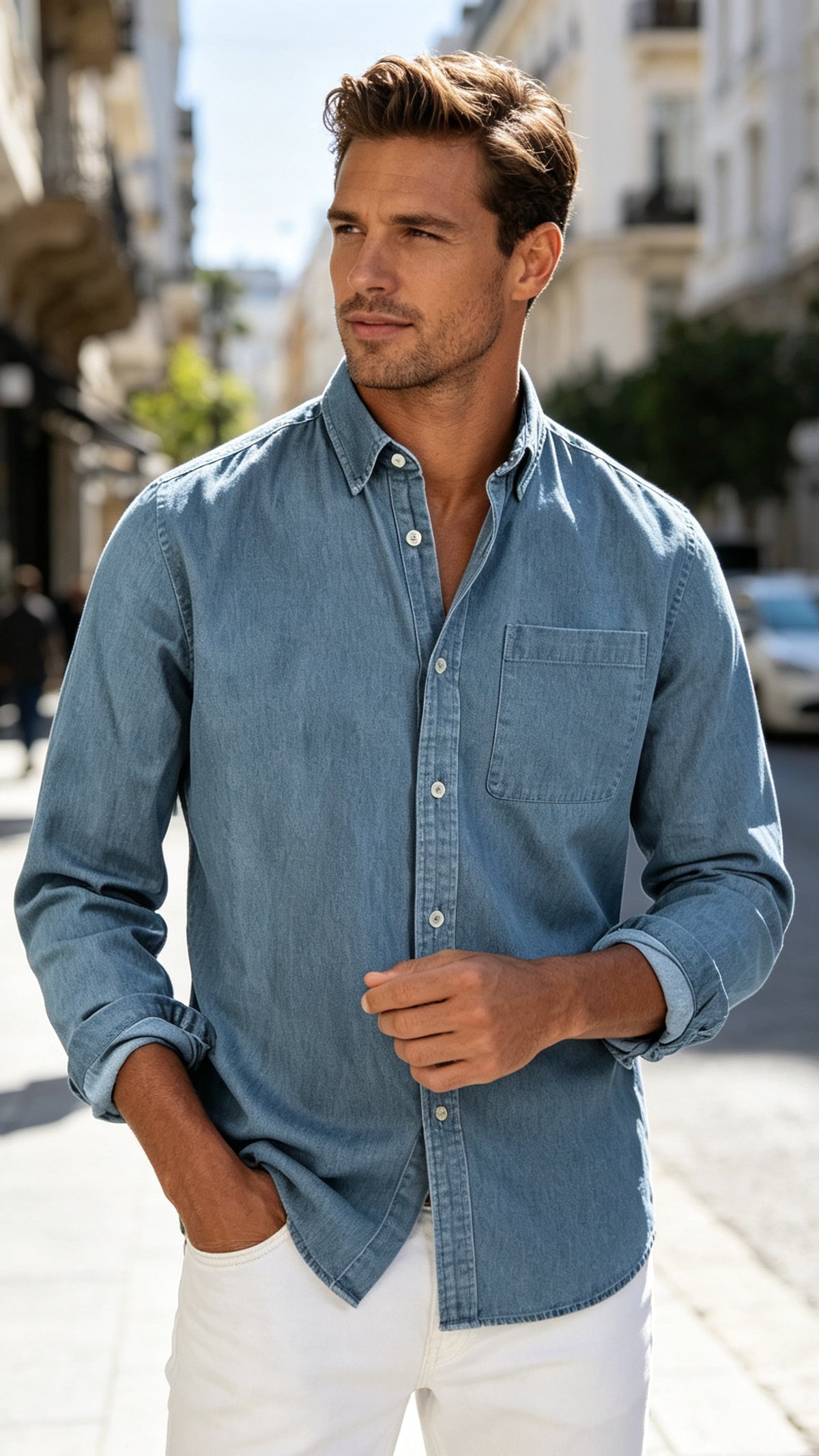 Men’s Vintage Long Sleeve Button-Down Shirt