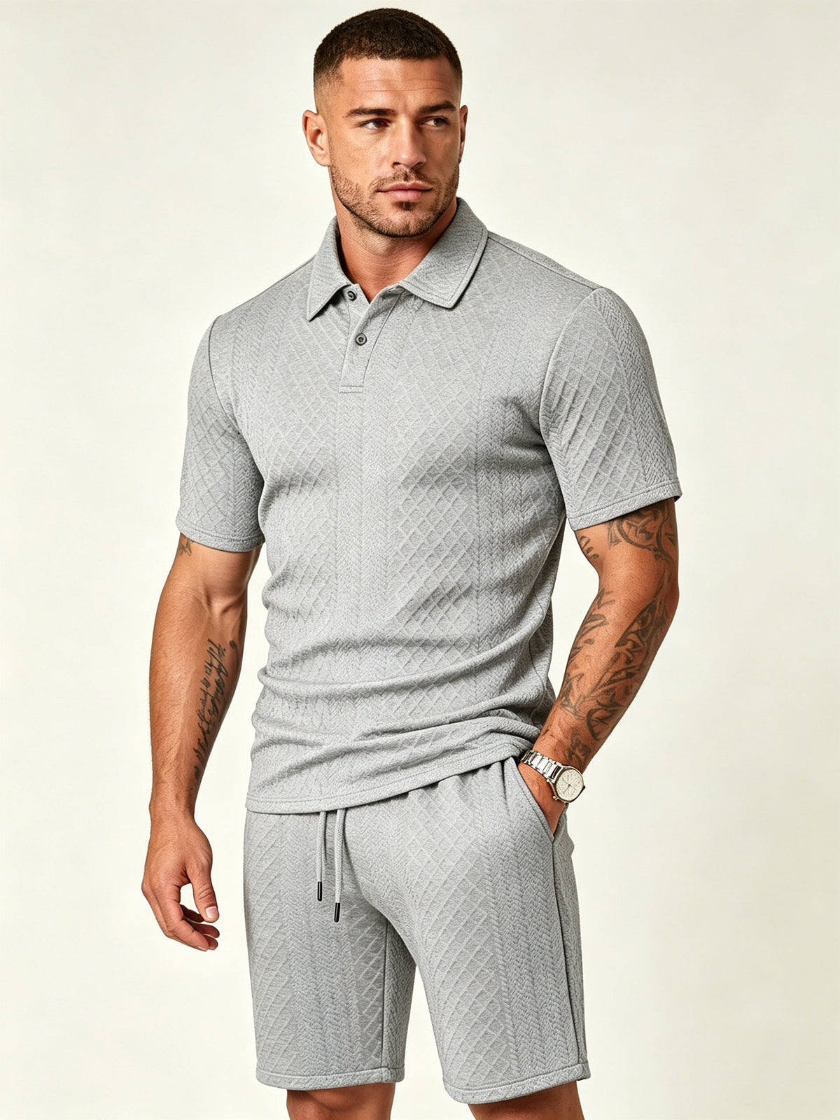 Men's Lightweight Textured Polo 2 Piece Set