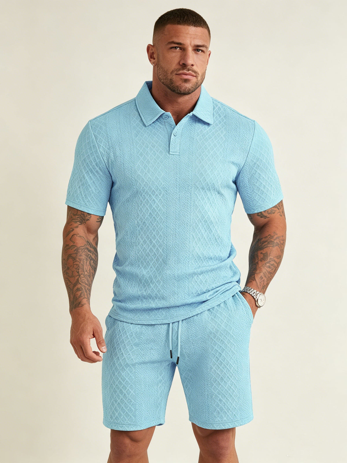 Men's Lightweight Textured Polo 2 Piece Set