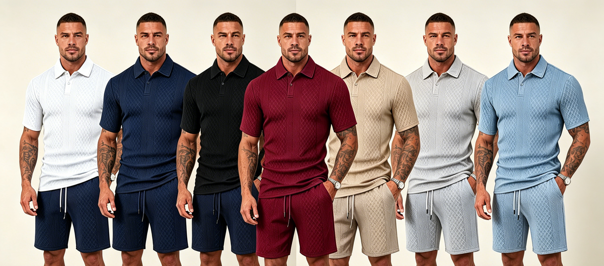 Men's Lightweight Textured Polo 2 Piece Set